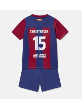 Barcelona Andreas Christensen #15 Heimtrikotsatz für Kinder 2023-24 Kurzarm (+ Kurze Hosen)